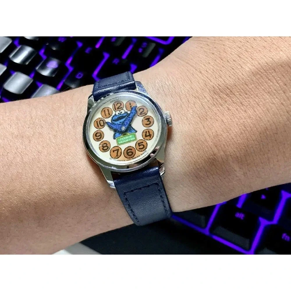 Vintage Bradley Cookie Monster Watch Swiss Made Muppets Sesame Street Blue Strap